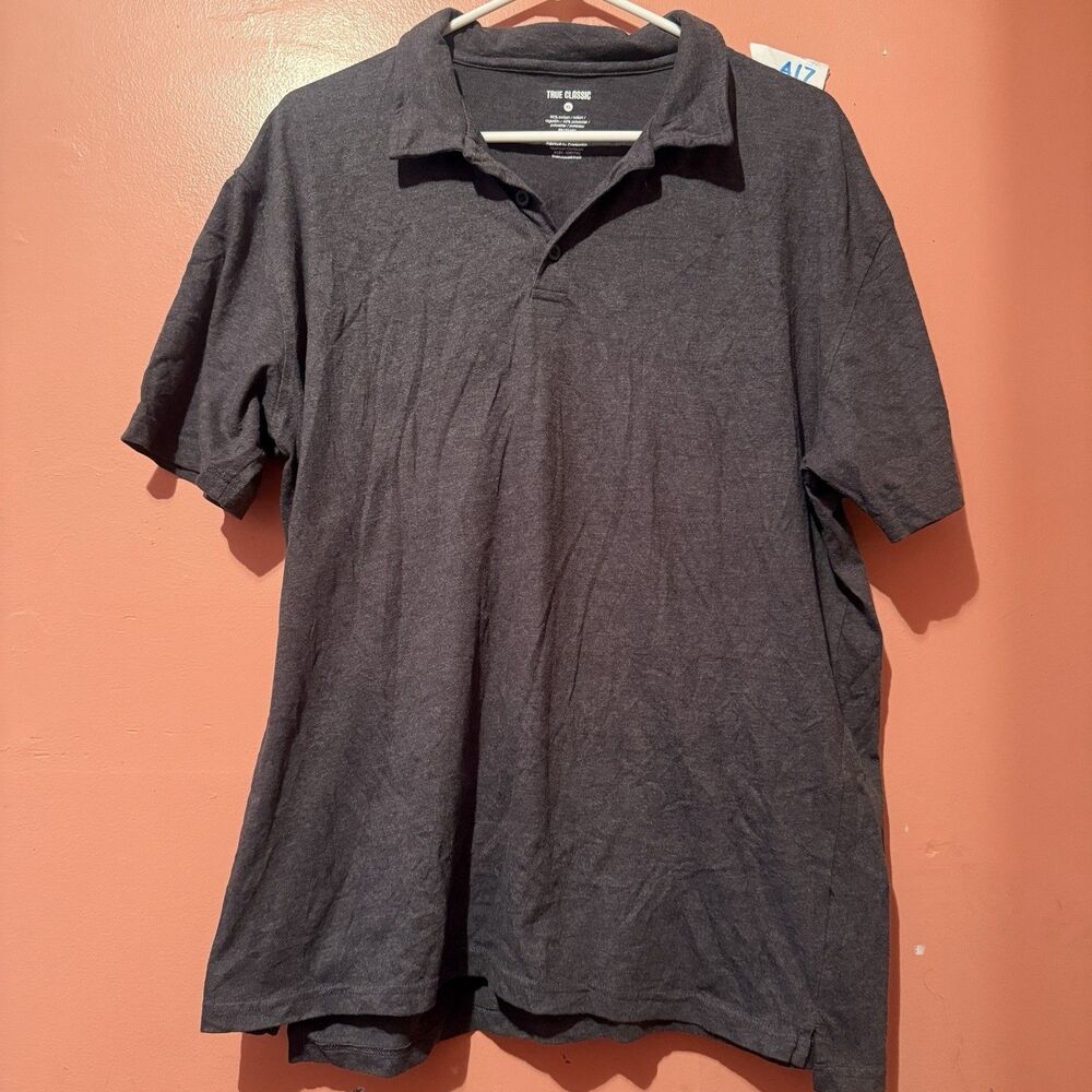 True Classic Mens Shirt XL Extra Large Gray Polo Short Sleeve